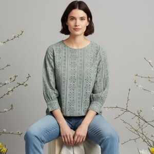 Piazza Del Tempio Cotton Eyelet Crochet Top Olive Green Size Large Italy